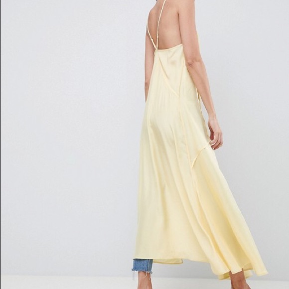 ASOS CURVE YELLOW SILK SPLIT CAMI TOP SLIP DRESS - Picture 3 of 8